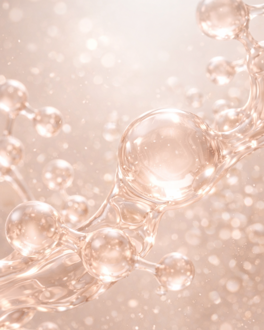Close-up of transparent bubbles on a light pink background